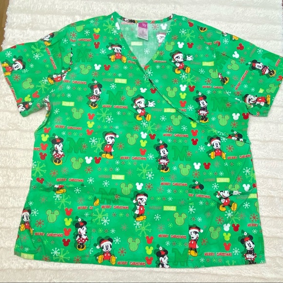 Disney Tops - Disney holiday Mickey Mouse Women's scrub Top XL